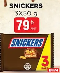 SNİCKERS ÇİKOLATA 3X50 G fiyat ve kampanya bilgisi